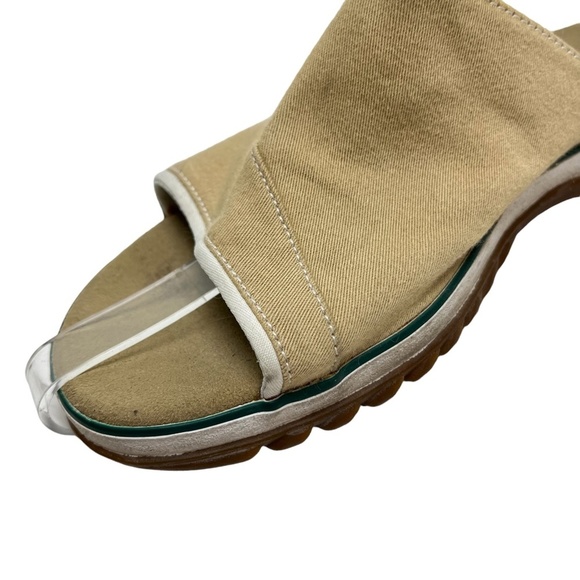 CLARKS Beige Tan White Canvas Slides Flip Flops Neutral Shoes Flats Casual sz 9 - Picture 11 of 16